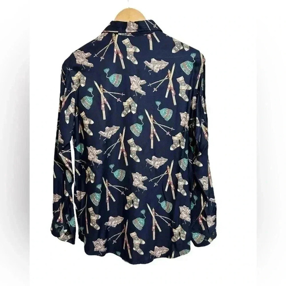 Eddie Bauer Navy Blue Ski Winter Print Long Sleeve Button Up Shirt Top Small NWT - Picture 7 of 9